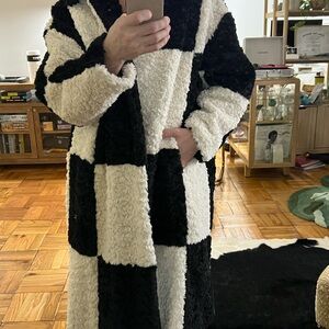 Jaylely London Black and White Checkered Teddy fur coat.